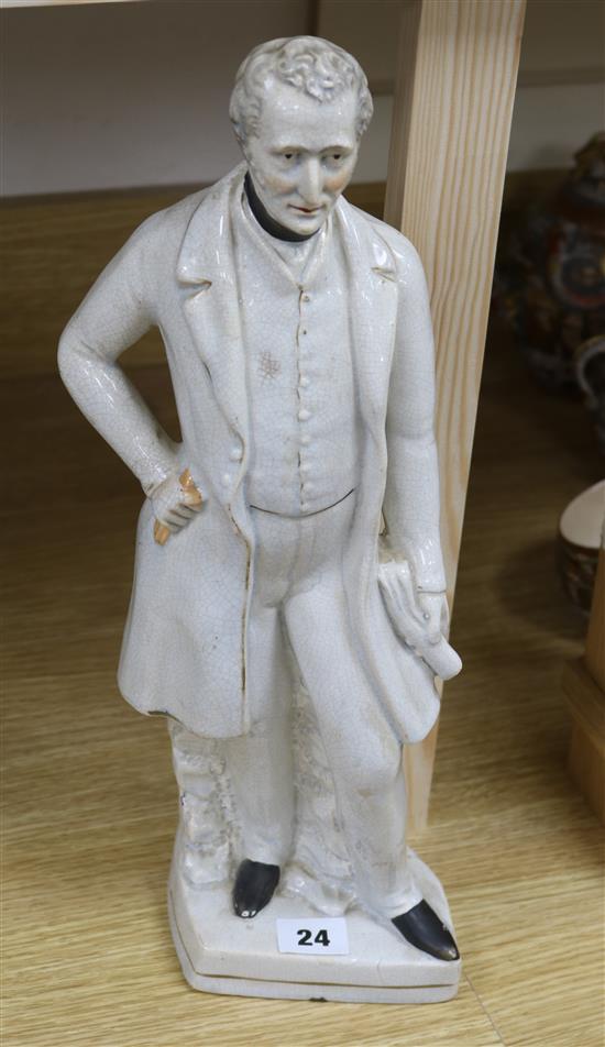 A Staffordshire white-glazed pottery figure of Wellington, H 17in